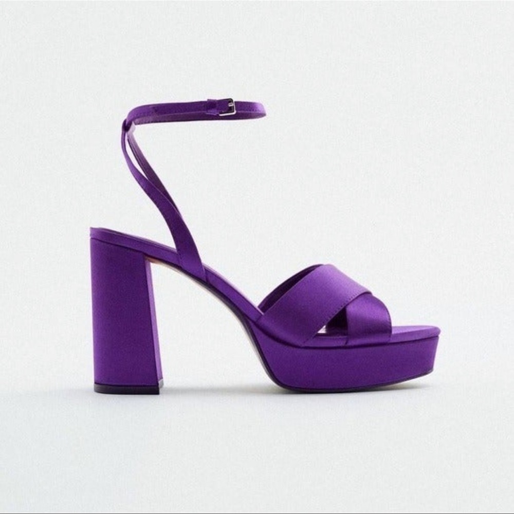NEW! Zara Purple Satin Platform Heels Size 41 or 10